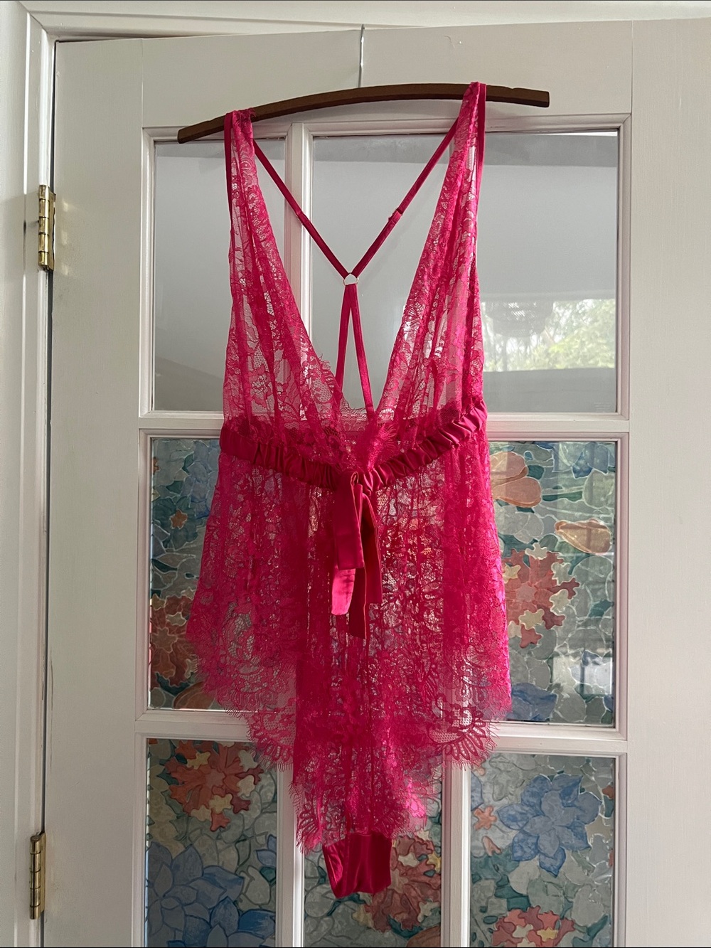 Hot Pink Lace Babydoll Chemise Romper